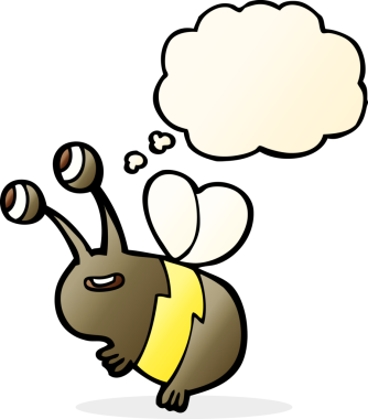 Bir insan tarafından çizilmiş düşünce balonlu mutlu arı çizgi filmi.