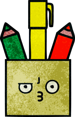 Bir insan tarafından çizilmiş bir kalem tenceresinin retro grunge desen karikatürü