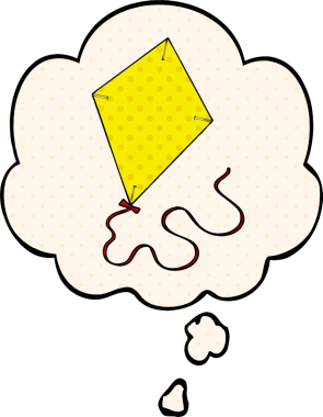 Bir insan tarafından çizilmiş, düşünce baloncuklu çizgi film uçurtması.