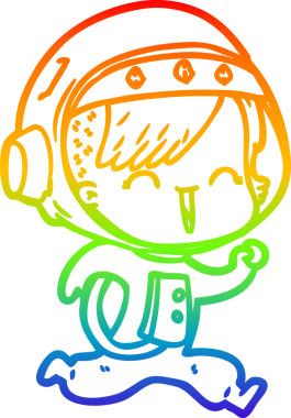 Gökkuşağı gradyan çizimi mutlu bir uzay kızının çizimi bir insan tarafından çizilmiş