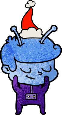 Utangaç el çizimi, bir insan tarafından çizilmiş Noel Baba şapkası giyen bir uzay adamının çizimi.