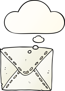 Düşünce baloncuğu olan çizgi film harfi bir insan tarafından çizilmiş.