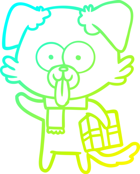 Bir insan tarafından çizilmiş noel hediyesi olan çizgi film köpeğinin soğuk gradyan çizimi