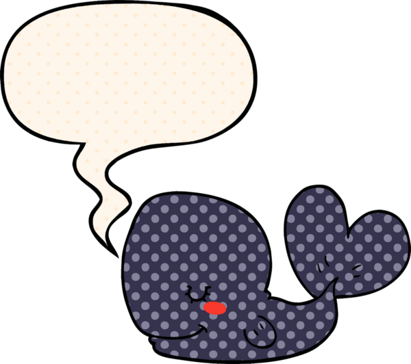 Çizgi roman tarzında konuşan balina bir insan tarafından çizilmiş.