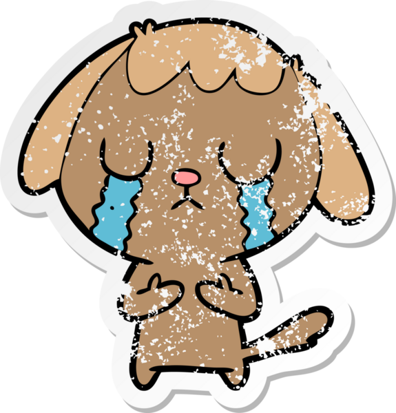 Bir insan tarafından çizilmiş ağlayan şirin bir köpeğin sıkıntılı çıkartması.