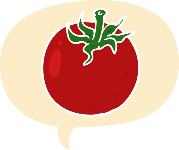 bir insan tarafından çizilmiş eski moda konuşma baloncuklu taze domates.