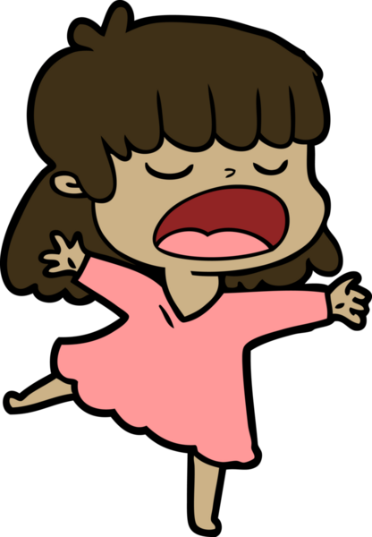 Çizgi filmdeki kadın bir insan tarafından yüksek sesle çizilmiş.