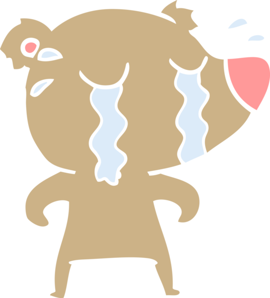 Bir insan tarafından çizilmiş düz renkli karikatür ağlayan ayı