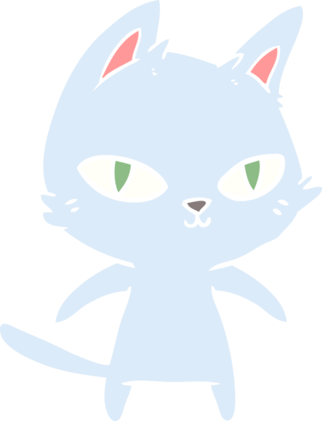 Bir insan tarafından çizilmiş düz renkli çizgi film kedisi.