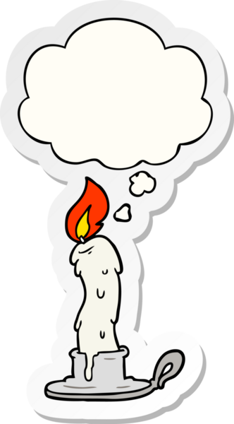 Düşünce baloncuklu çizgi film mumu insan tarafından çizilmiş bir çıkartma gibi.