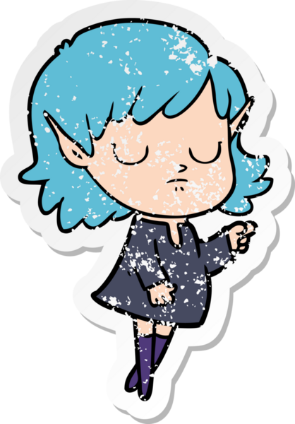 Bir insan tarafından çizilmiş karikatür elf kızının sıkıntılı çıkartması.