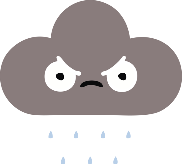 Bir insan tarafından çizilen fırtına bulutunun düz renkli retro karikatürü