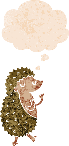 Düşünce baloncuğu ile çizgi film kirpisi grunge sıkıntılı retro dokuma bir insan tarafından çizilmiş