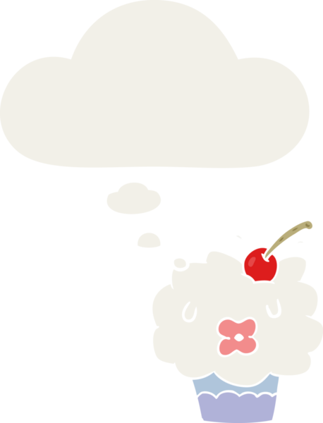 Düşünce baloncuğu olan, insan tarafından çizilmiş bir kek.