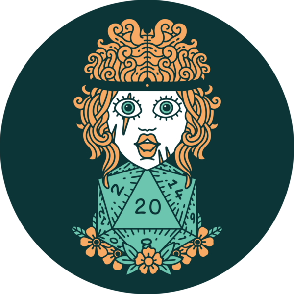 Bir insan tarafından çizilmiş 20 zarlı insan barbar simgesi.