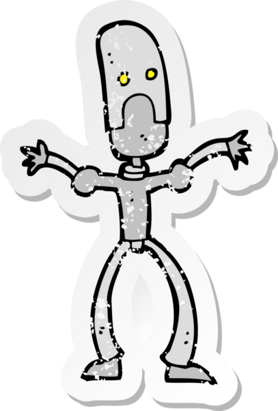 Bir insan tarafından çizilmiş komik bir robotun gerilimli çıkartması.