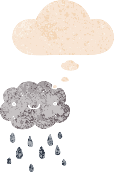 Düşünce baloncuğu ve grunge ile sevimli çizgi film bulutu bir insan tarafından çizilmiş sıkıntılı retro dokuma tarzı