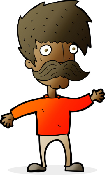 Bir insan tarafından çizilmiş bıyıklı bir çizgi film adamı.