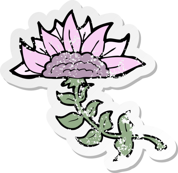 Bir insan tarafından çizilmiş karikatür çiçeğinin gerilmiş yapıştırması.