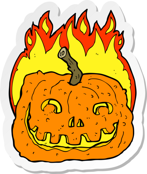 Bir insan tarafından çizilmiş yanan bir balkabağı çıkartması.