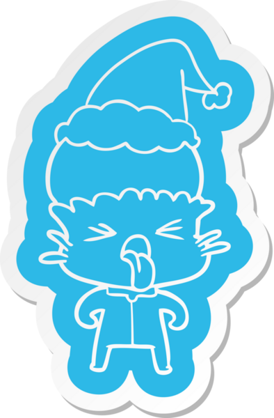 Bir insan tarafından çizilmiş Noel Baba şapkası giyen bir uzaylının garip karikatür çıkartması.