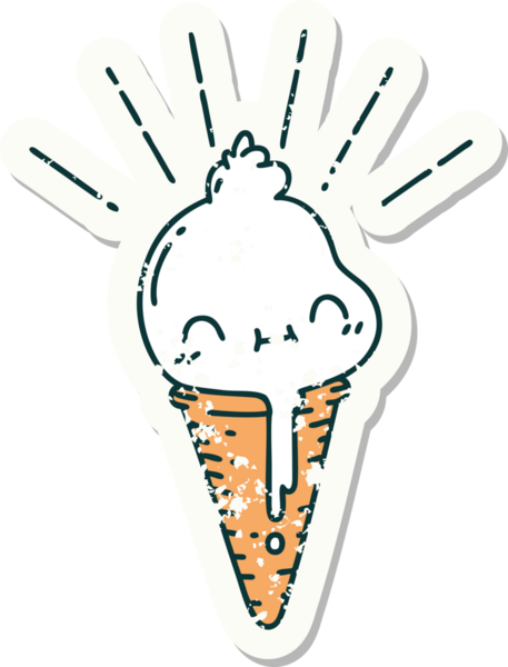 Bir insan tarafından çizilmiş dövmeli dondurma karakterinin eski bir çıkartması.
