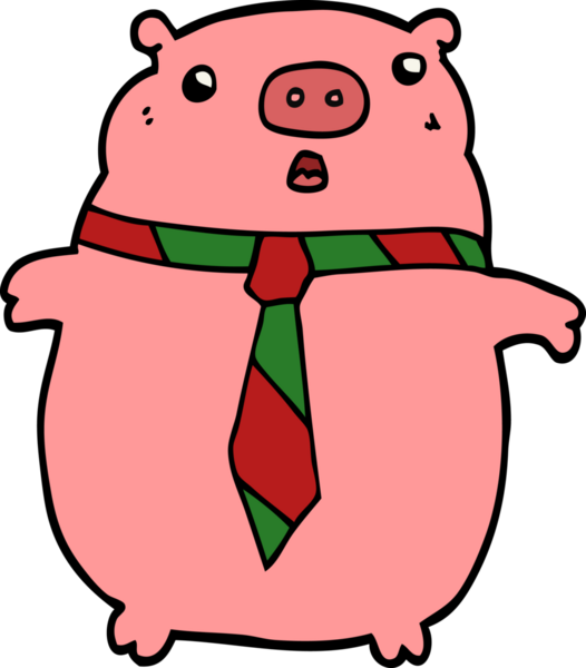 Bir insan tarafından çizilmiş ofis kravatlı bir domuz.