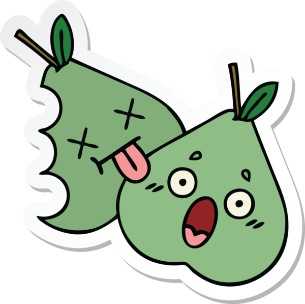 Bir insan tarafından çizilmiş şirin yeşil bir armut çıkartması.