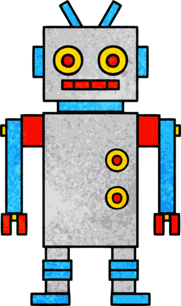 Bir insan tarafından çizilmiş dans eden bir robotun retro grunge dokusu.