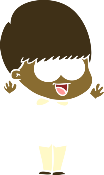 Bir insan tarafından çizilmiş mutlu düz renkli çizgi film çocuğu.