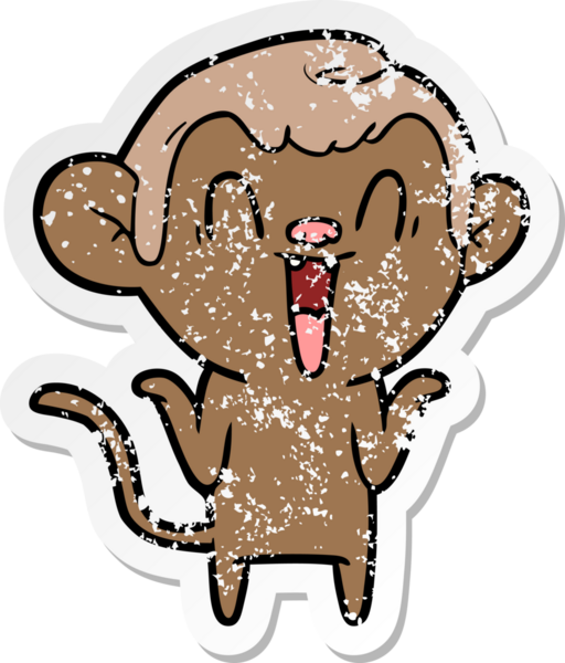 Bir insan tarafından çizilmiş gülen maymunun sıkıntılı çıkartması.