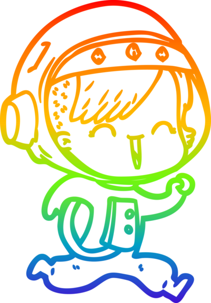 Gökkuşağı gradyan çizimi mutlu bir uzay kızının çizimi bir insan tarafından çizilmiş