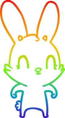 Gökkuşağı gradyan çizgisi. Bir insan tarafından çizilmiş şirin bir tavşan çizimi.