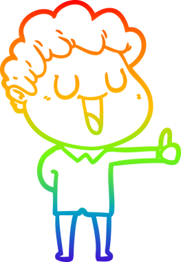 Gökkuşağı gradyan çizimi, gülen bir çizgi film adamının bir insan tarafından çizilmiş baş parmak işareti.