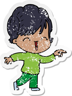 Bir insan tarafından çizilmiş, gülen bir karikatür çıkartması.