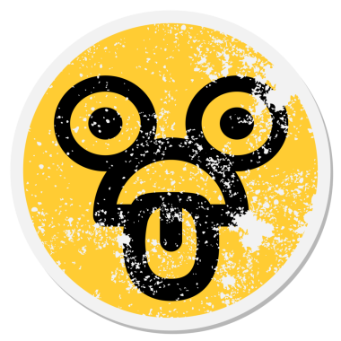 Bir insan tarafından çizilmiş bitkin bir yüz dairesel çıkartması.