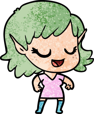 Bir insan tarafından çizilmiş mutlu elf kızı.