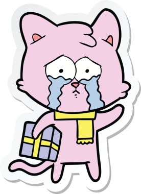 Bir insan tarafından çizilmiş çizgi film kedisinin çıkartması.