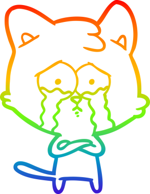 Gökkuşağı gradyan çizgi çizimi bir insan tarafından çizilmiş ağlayan bir kedi