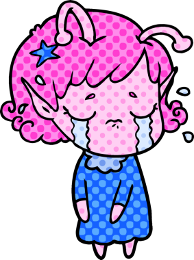 Bir insan tarafından çizilmiş ağlayan uzaylı kız çizgi filmi.