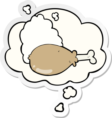 Düşünce baloncuklu tavuk budu insan tarafından çizilmiş bir çıkartma.