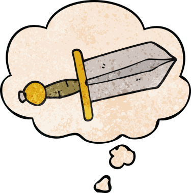 Bir insan tarafından çizilmiş grunge desen biçiminde düşünce baloncuğu olan çizgi film hançeri.