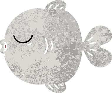 Bir insan tarafından çizilmiş tuhaf resimli karikatür balığı.