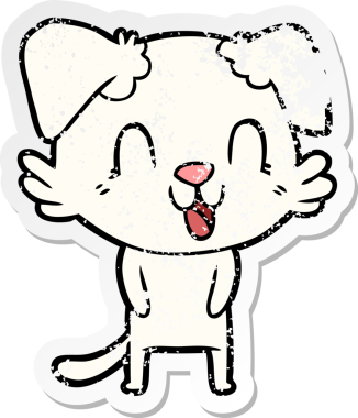 Bir insan tarafından çizilmiş, gülen bir köpeğin sıkıntılı çıkartması.