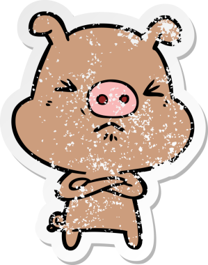 Bir insan tarafından çizilmiş huysuz bir domuzun sıkıntılı çıkartması.