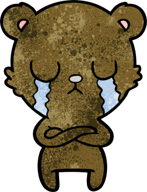 Bir insan tarafından çizilmiş ağlayan çizgi film ayısı.