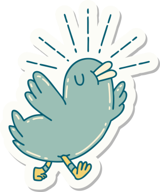 Bir insan tarafından çizilmiş dövme stili mutlu bir kuş.