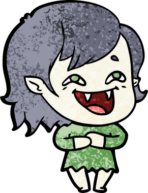 Bir insan tarafından çizilmiş gülen vampir kız çizgi filmi.