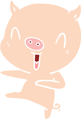 Bir insan tarafından çizilmiş düz renkli çizgi film domuz dansı.