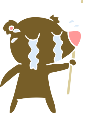 Bir insan tarafından çizilmiş düz renkli karikatür ağlayan ayı